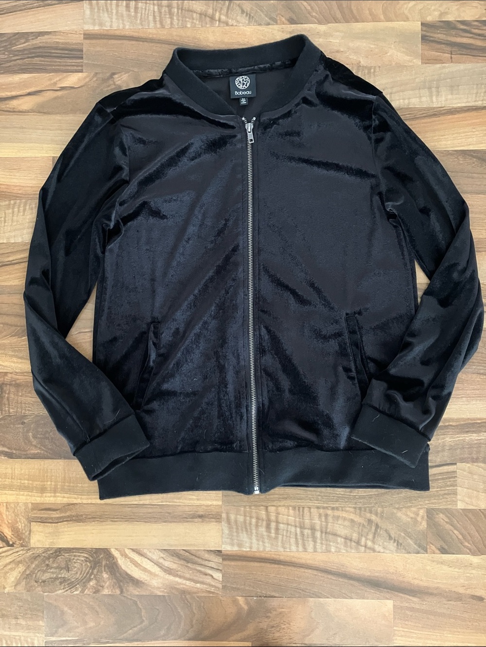 Bobeau Velvet Velour Zip jacket black top women’s Sz M